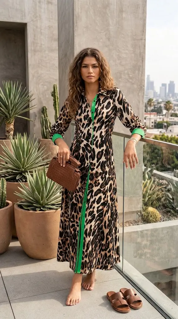 Leopard Print Long Sleeve Shirt Dress with Contrast Trim | Fall Fashion Outfit