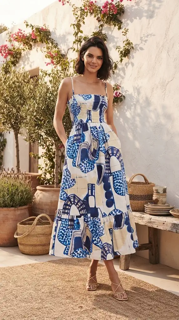 Printed Square Neck Cami Midi Dress | Summer Vacation Outfit