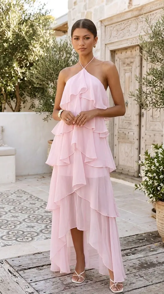 Layered Ruffled Halter Neck Dress | Maxi Dresses