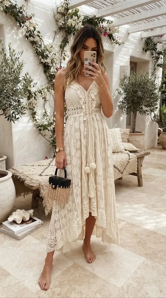 Full Size Ruffled Lace V-Neck Maxi Dress Plus Size | Boho Style