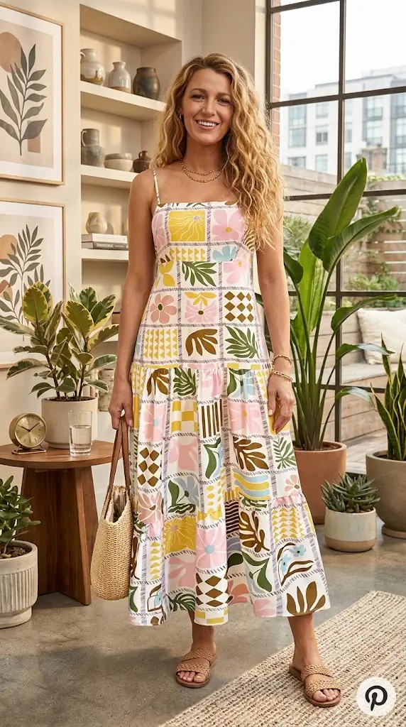 Printed Cutout Back Cami Dress – Trendy Bohemian Summer Maxi Dress